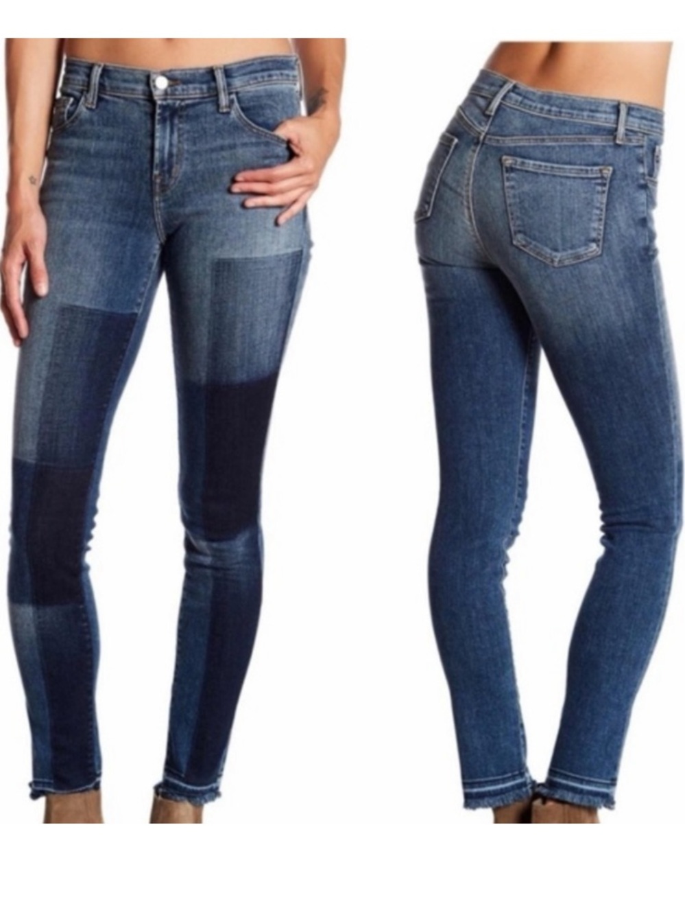 J Brand medium white patchwork mid rise skinny reunion jeans size 24 B100